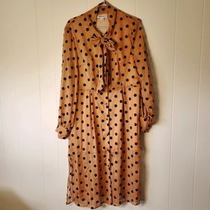 Polka Dot Button-Up Dress with Bow Collar